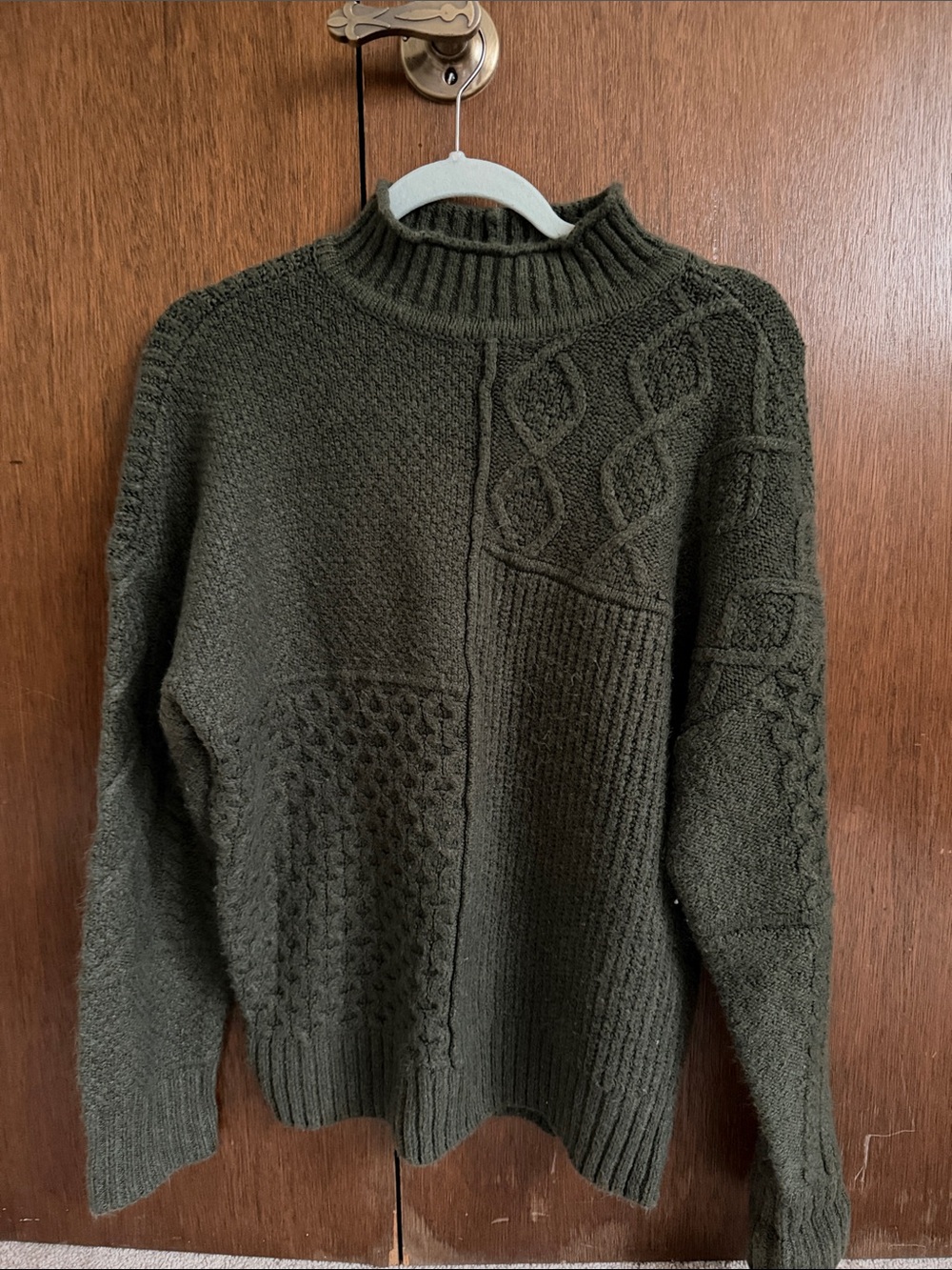 American Eagle Outfitters Olive Cable & Textured Mock Neck Sweater